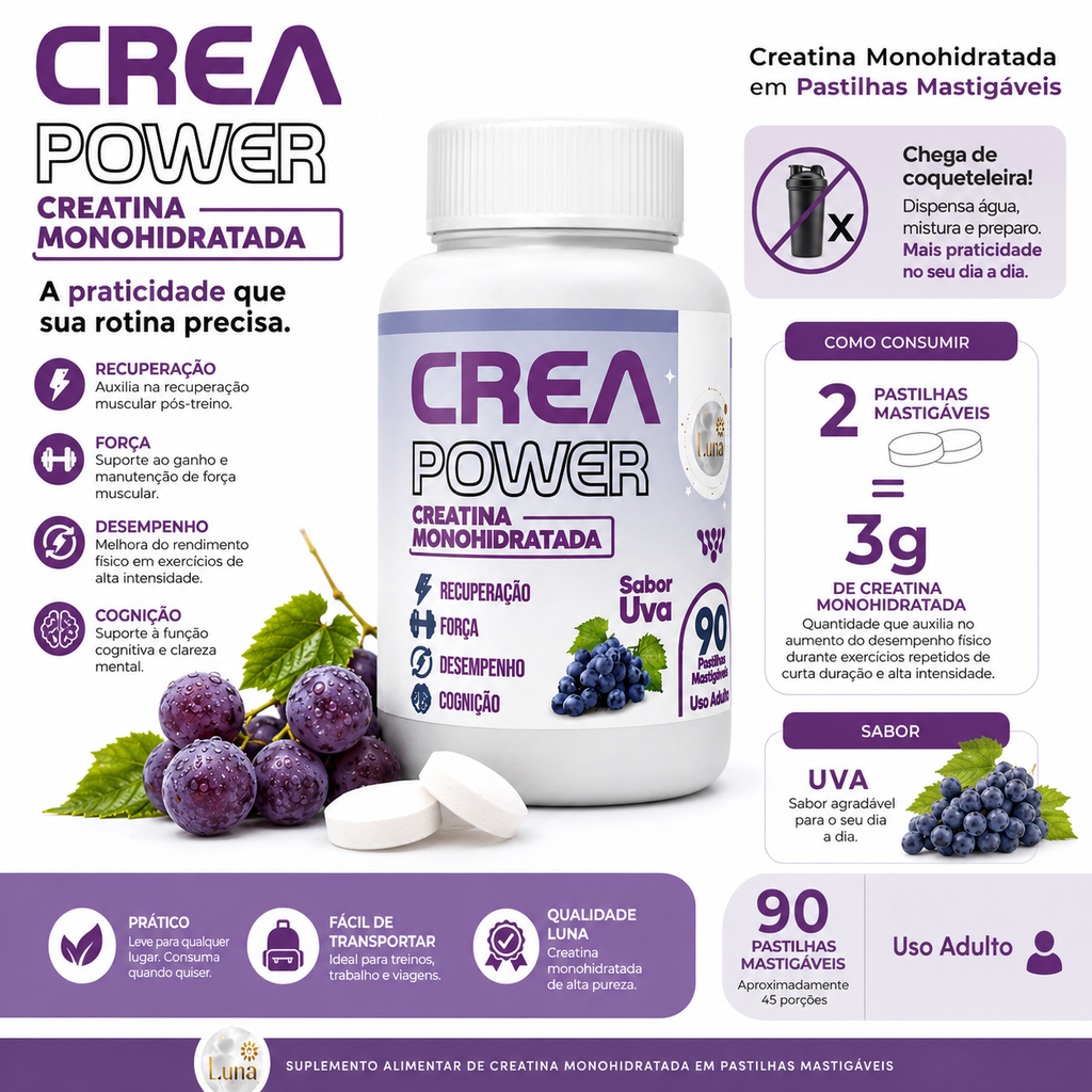 Creatina Monohidratada em Pastilhas Mastigáveis