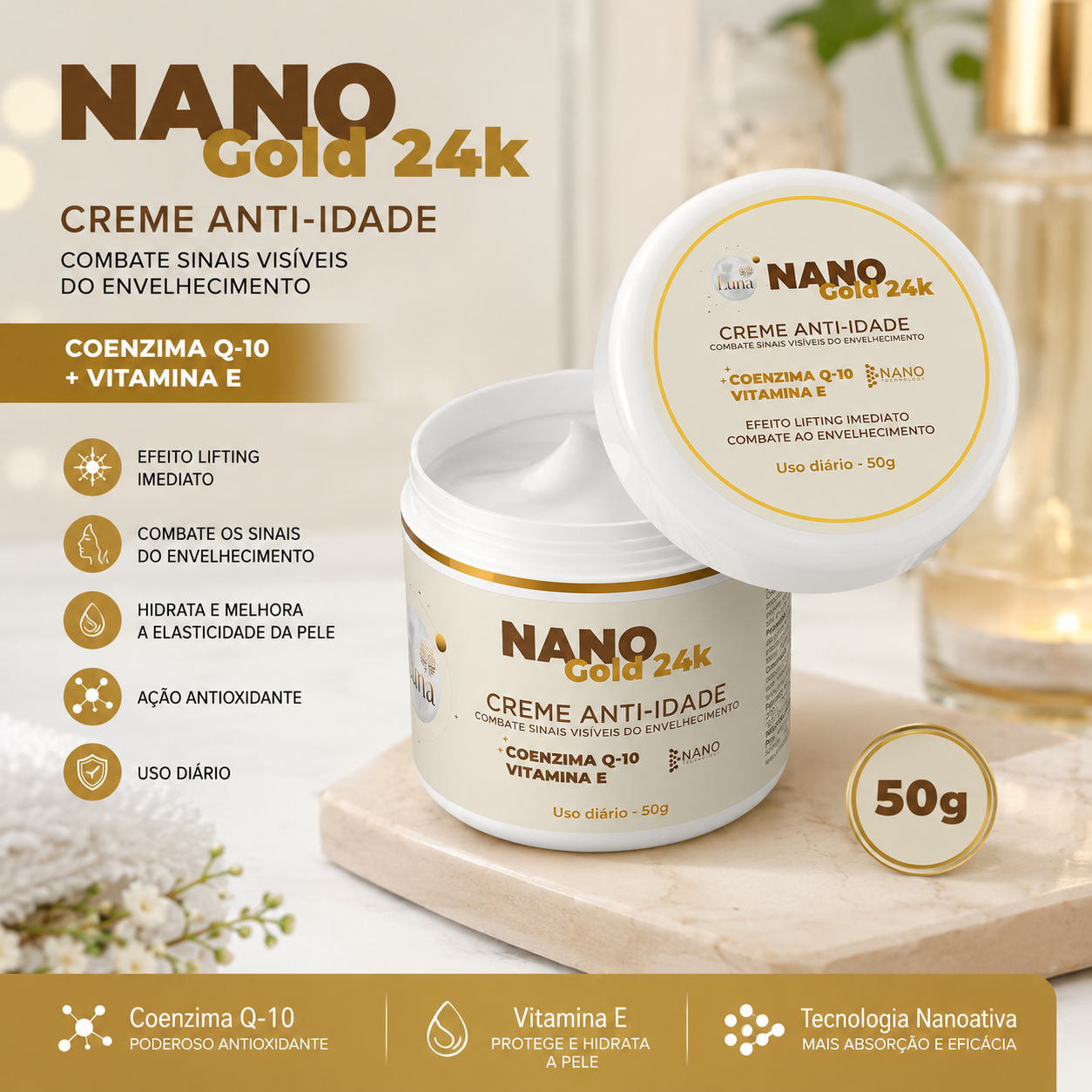 Creme anti-idade Coenzima Q-10 e Vit E 50g