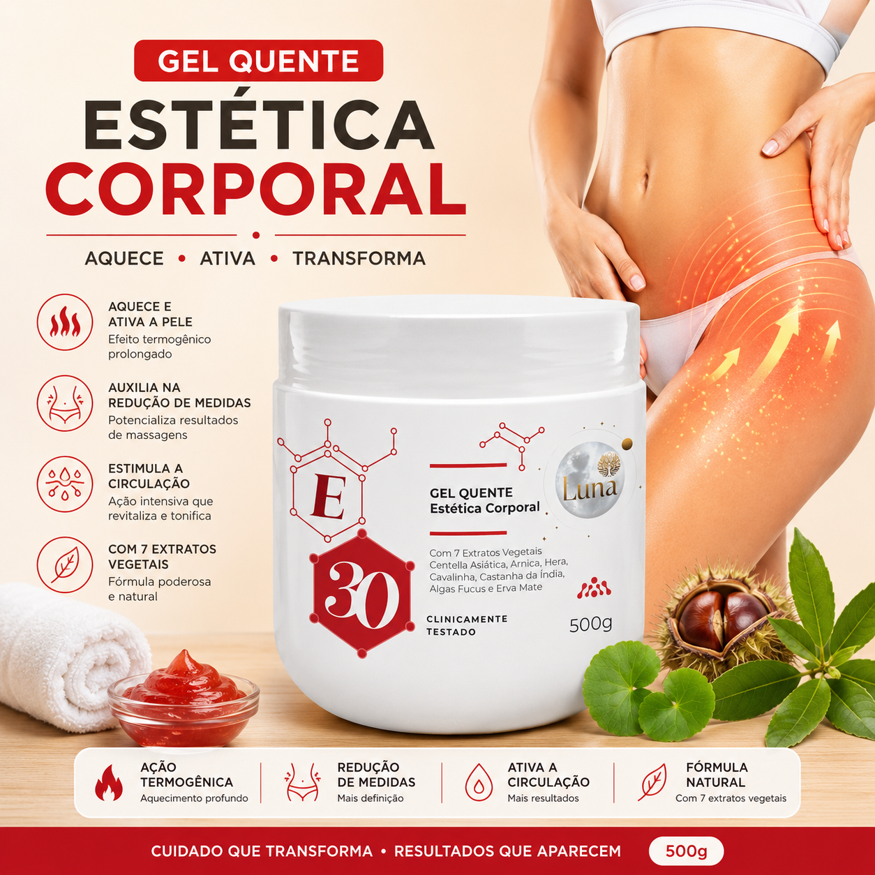 Gel Quente para redução de medidas - Efeito termoativo 500g