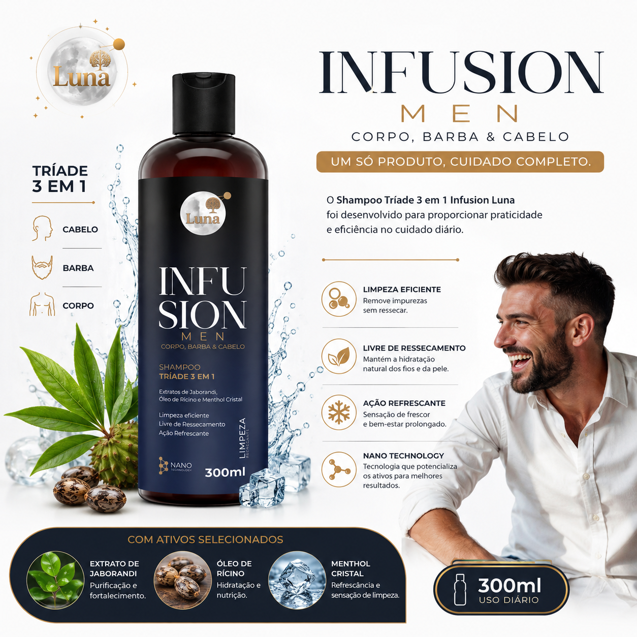 Shampoo Infusion Men Tríade 3 em 1 LUNA 300ml