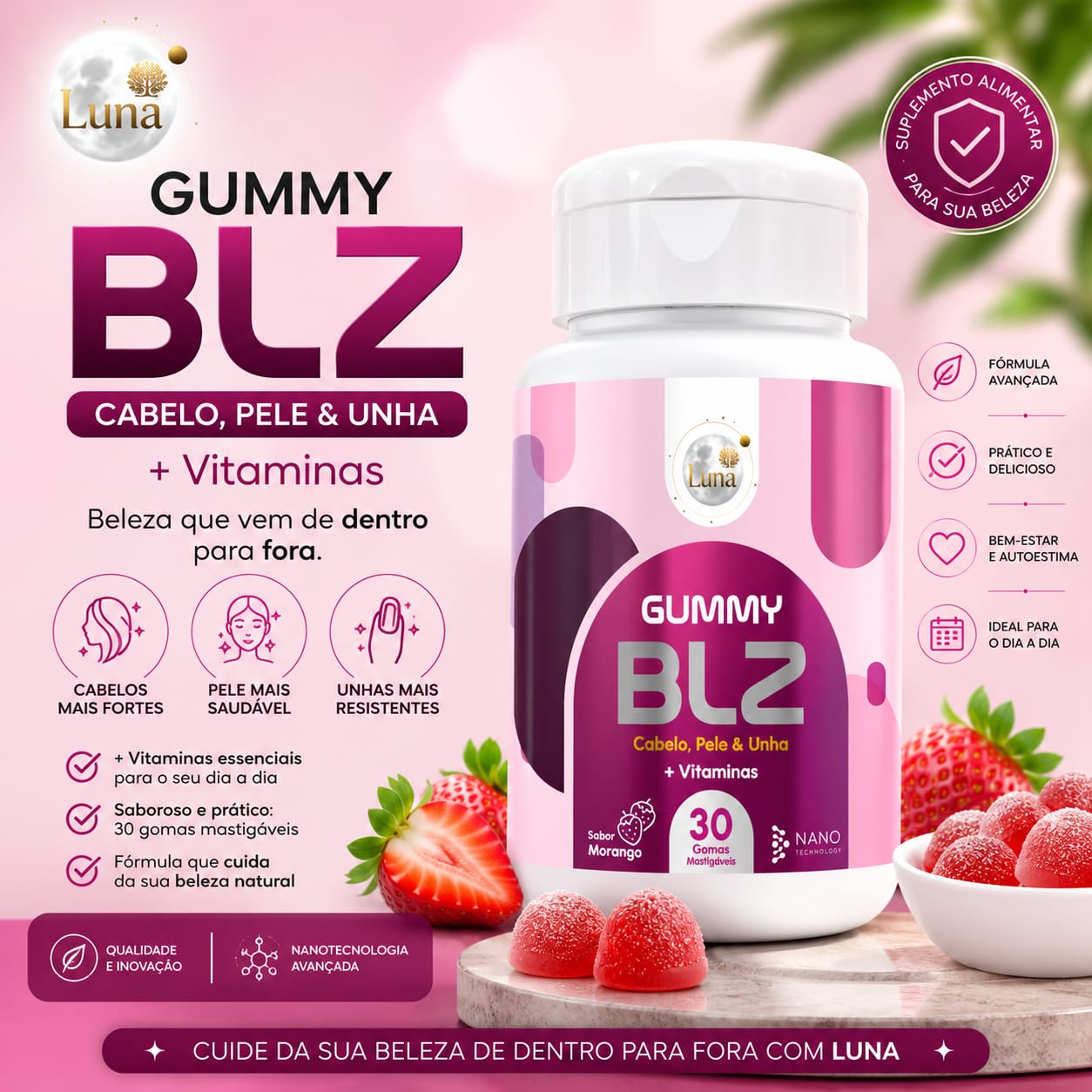 Gummy BLZ para Cabelo, Pele e Unhas – 30 Gomas